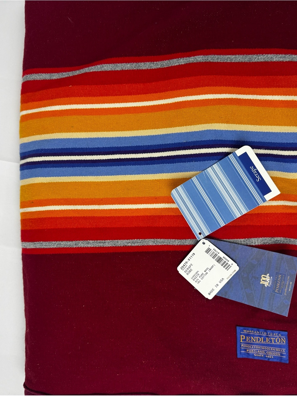 Pendleton Burgundy Multi-Stripe Serape - Blanket - Wool - Made in USA
